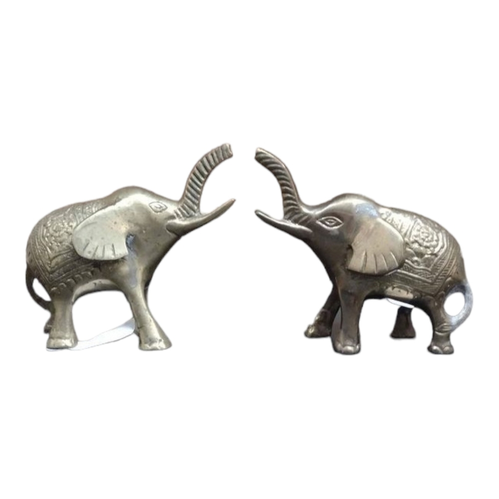 Pair Of Parent & Child Good Luck Brass Elephants